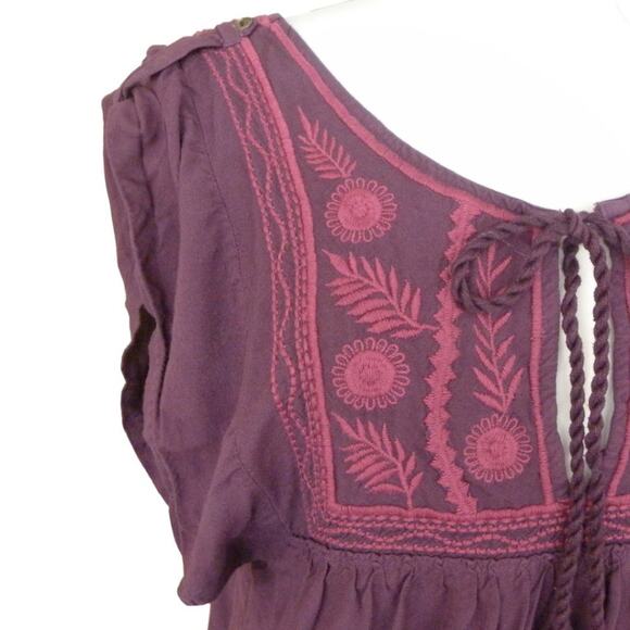 Free People Purple Peasant Top Embroidered + Lace Back - Picture 8 of 8